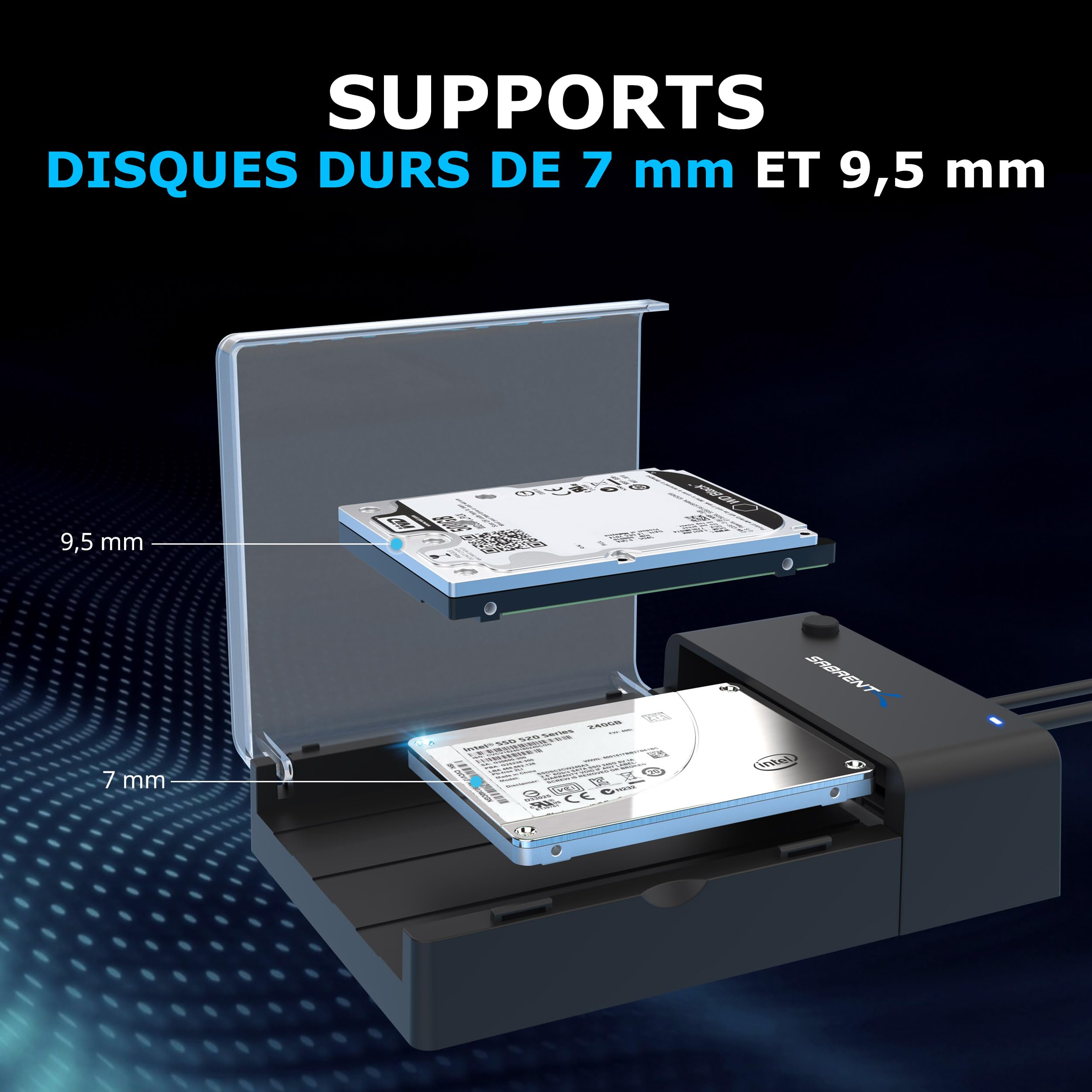 SABRENT Boitier Disque Dur 3.5, Rapide 5Gbps Boitier SSD Externe 2.5"/3.5", Adaptateur SATA USB pour SSD/HDD, Lecteur Disque Dur, sans Outils UASP, câble USB Inclus avec Alimentation (EC-DFLT)