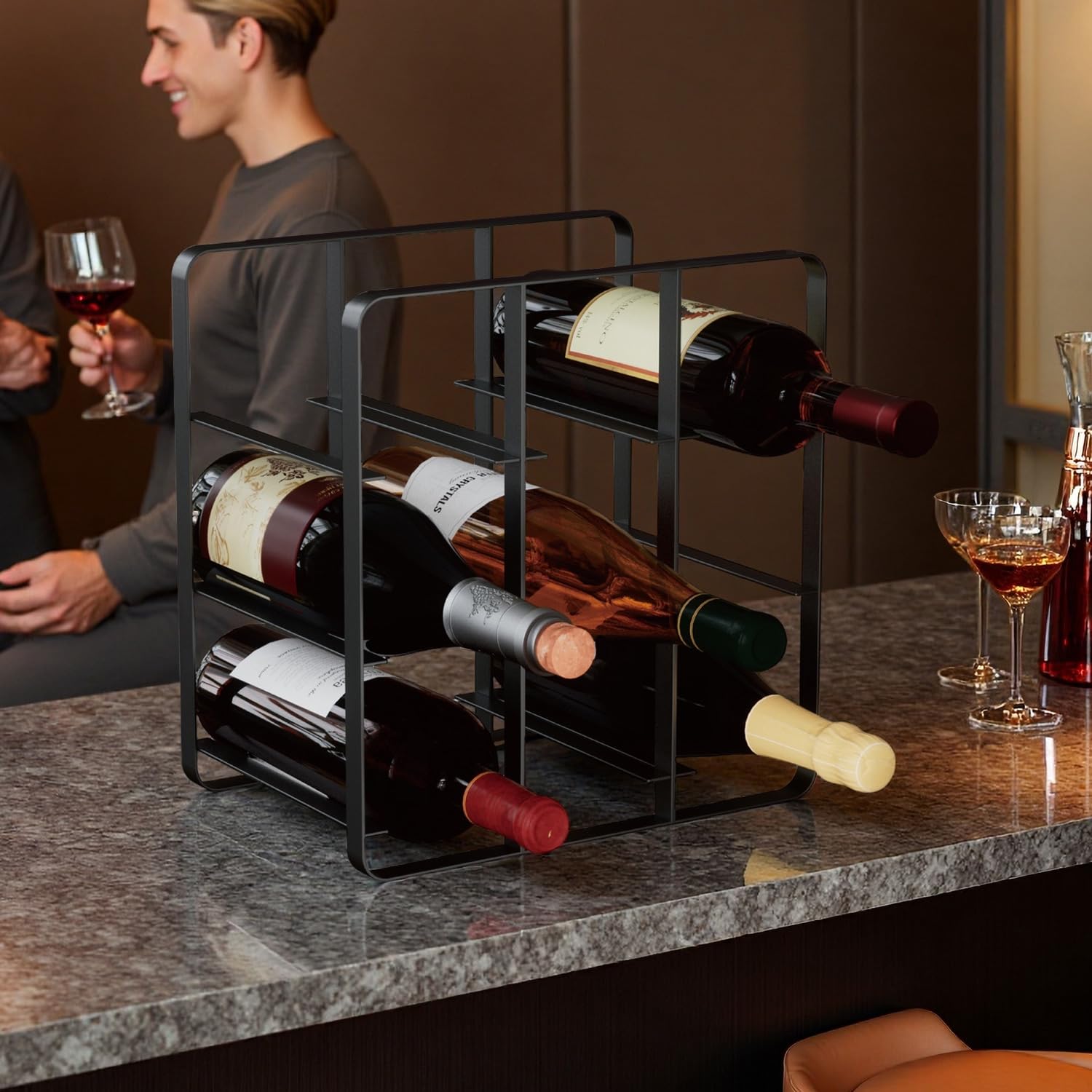 Buruis - Botellero de Metal para 9 Botellas de Vino, Soporte para Almacenamiento de Vino