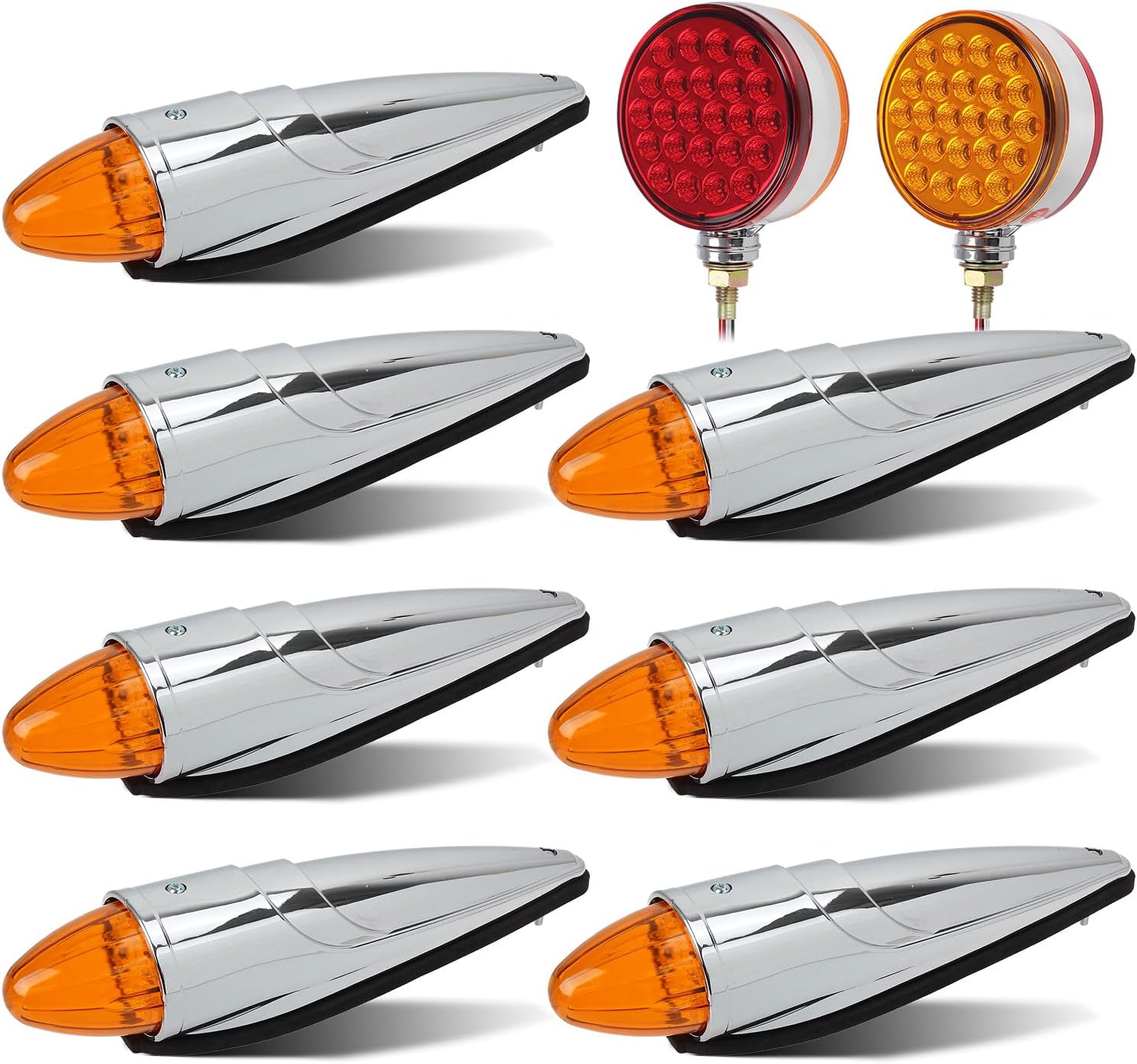 Partsam 7PCS 17 LED Torpedo Cab Lights Chrome Amber LED Top