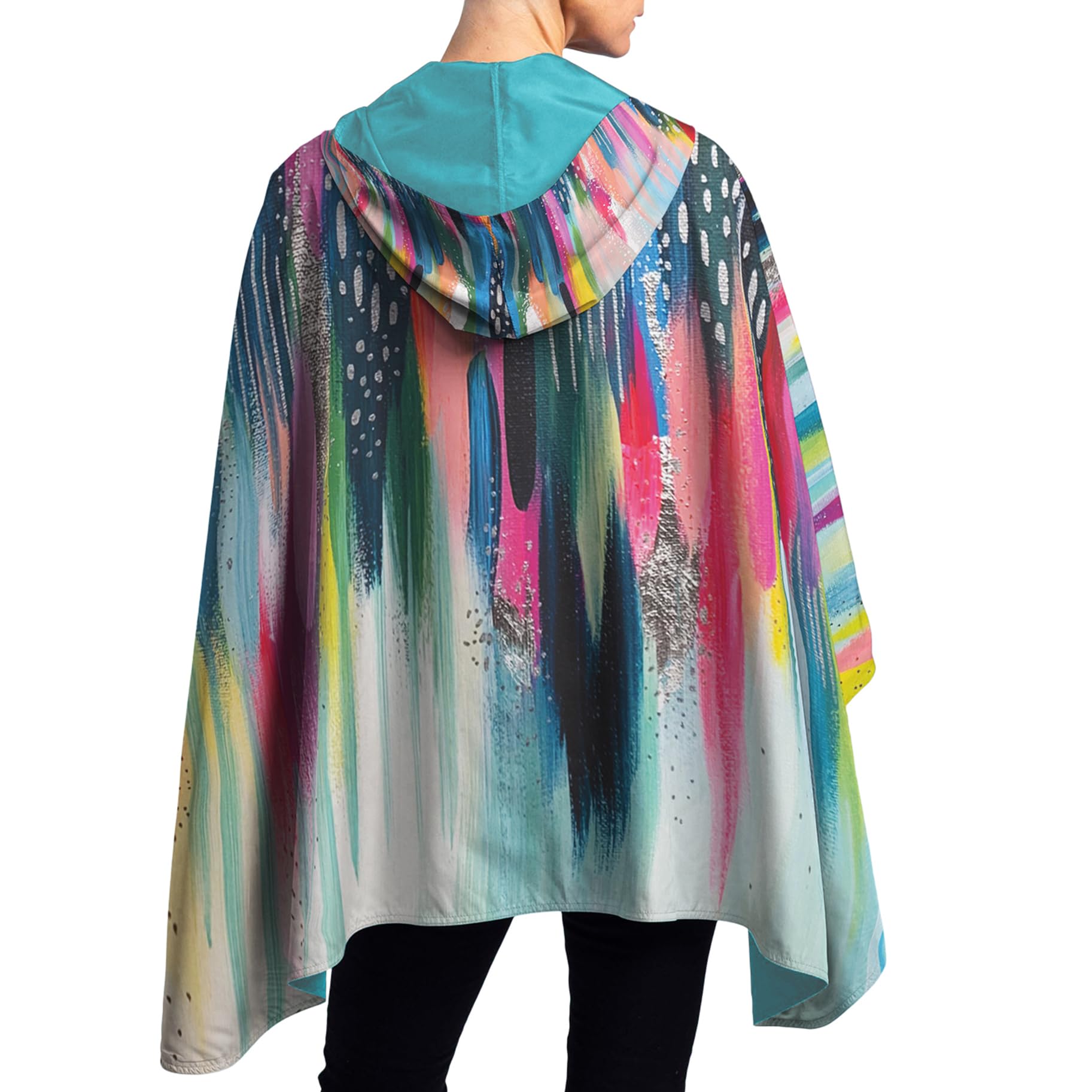 RainCaper EttaVee Brush Strokes 103 Womens Rain Cape Poncho with Hood Reversible