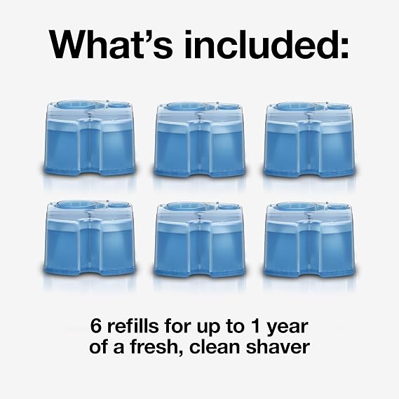 Braun Clean & Renew Refill Cartridges CCR, Replacement Shaver Cleaner Solution for Clean&Charge Cleaning System, Pack of 6