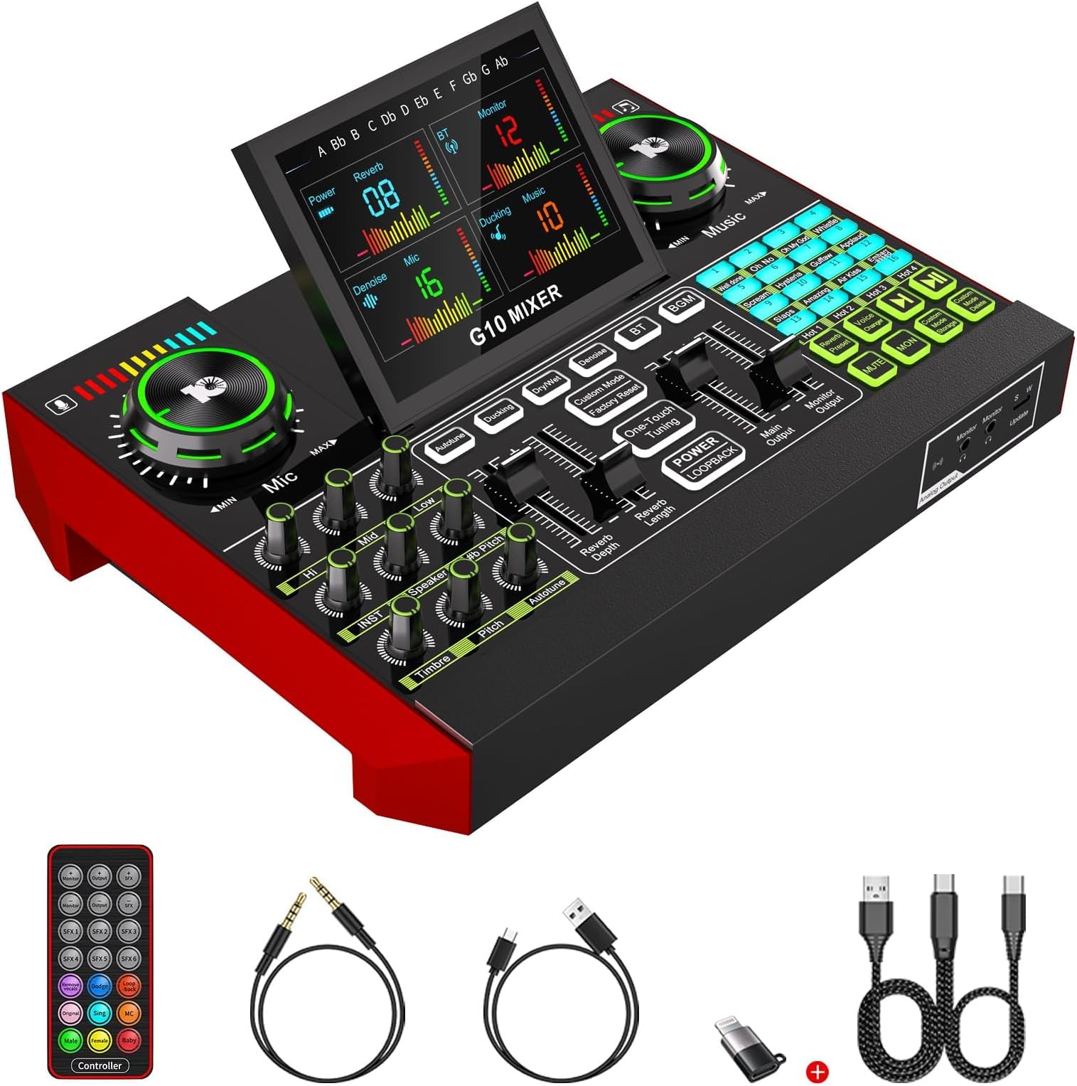 Podcast Equipment Bundle USB Audio Interface with Mixer, Multi-Channel Sound Board Voice Changer, Studio All-in-one XLR DJ Mixer for Phone PC Tik Tok Content Creator Kit Live Streaming Recording