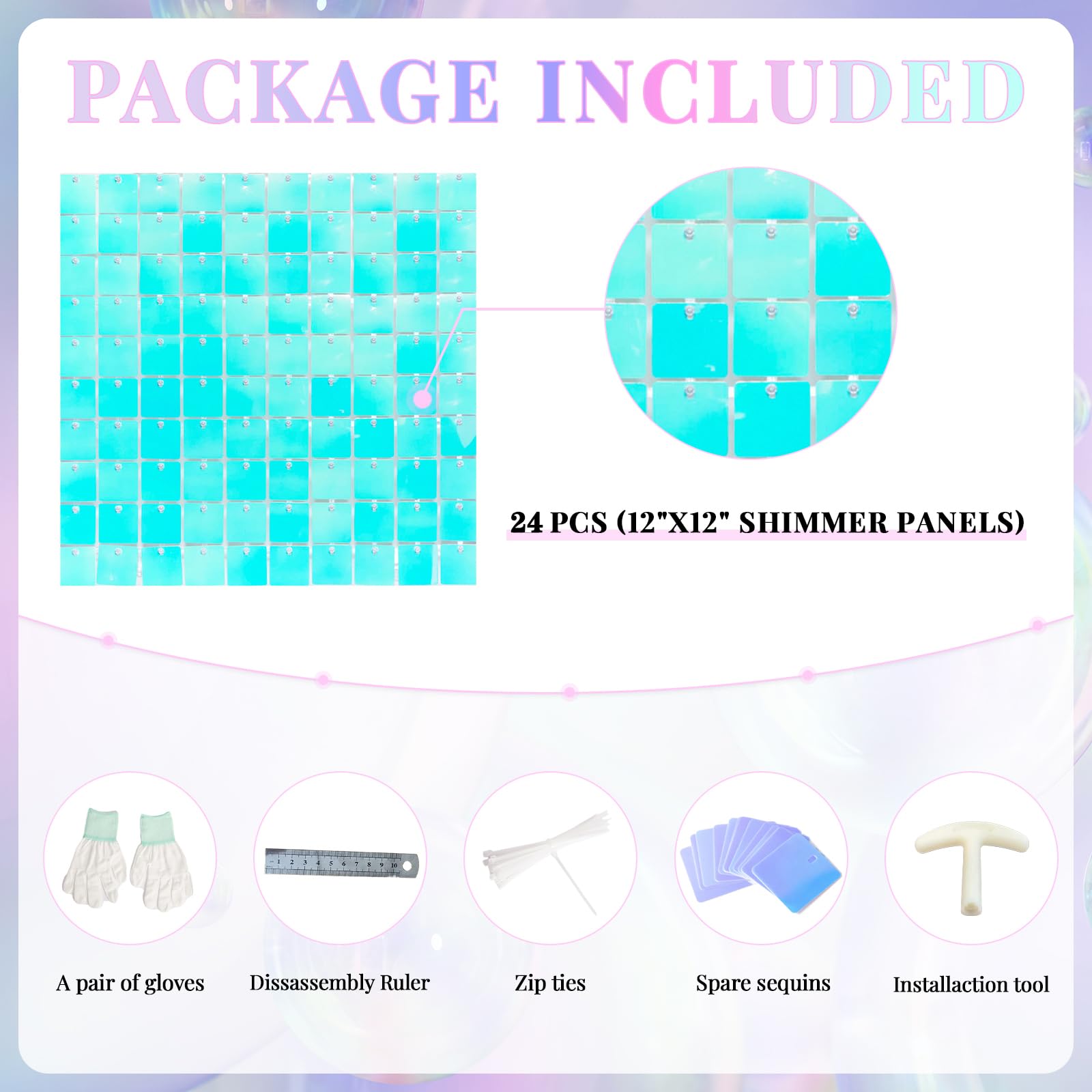 Lot de 24 Toiles de Fond carrées à Paillettes Bleues Scintillantes pour fête d'anniversaire, Mariage, Anniversaire de Mariage