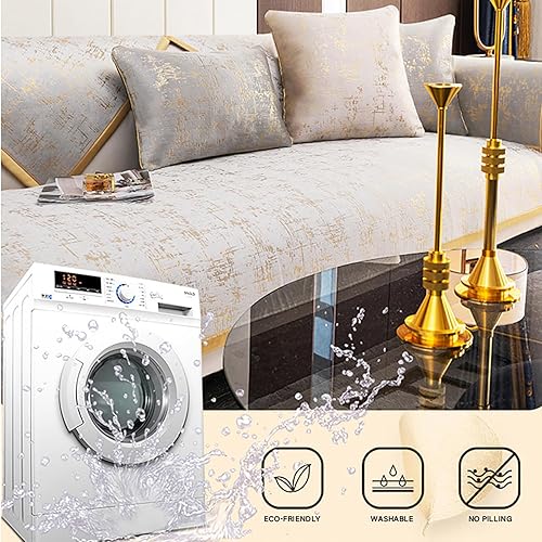 Miniatura 6 de Funda de sofá con textura dorada, estilo moderno, lavable para cuatro estaciones, funda de sofá para sofá de 234, funda de sofá antiarañazos,