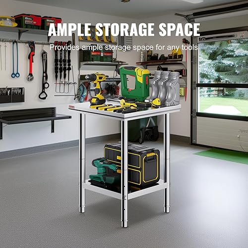 Miniatura 4 de Mophorn Mesa de trabajo y preparación de cocina comercial de acero inoxidable de 24 x 24 x 32 pulgadas, mesa de trabajo de metal resistente con pies