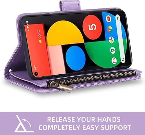 Miniatura 10 de Asuwish Funda de teléfono para Google Pixel 5 con protector de pantalla de vidrio templado y soporte de tarjeta de crédito con tapa de flores,