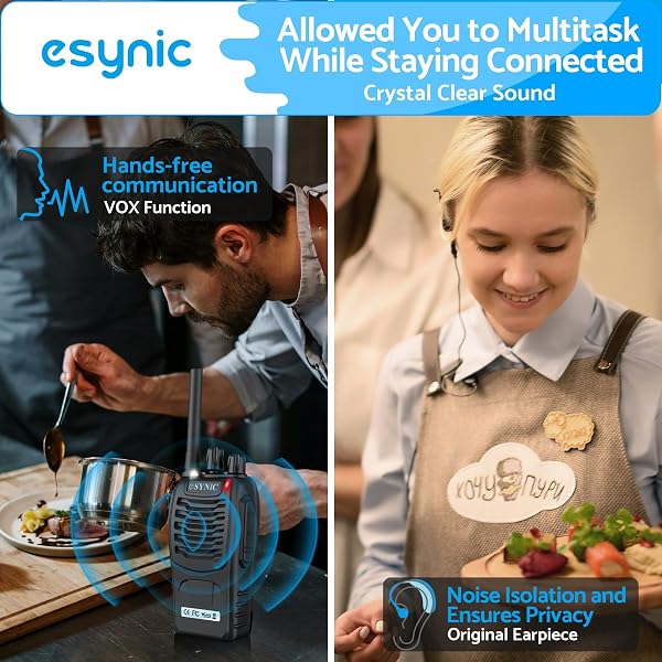 eSynic 6Pack Professional Walkie Talkies for Adults Rechargeable Walkie Talkies Best 16CH Walkie Talkie Long Rang VOX Radio Walky Talky With Earpieces Wonderful Gifts For Adults Kids etc - 4