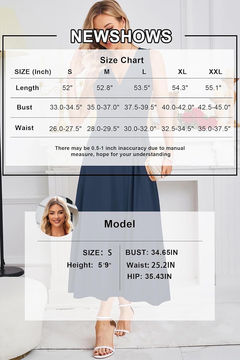 Newshows Womens 2025 Formal Evening Gowns Maxi Dress Cocktail Party V Neck Sleeveless Wedding Guest Long Elegant Dress - Image 6