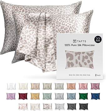 Tafts Silk Pillow Cases - 22mm 100% Pure Mulberry 6A Silk Pillowcase for Hair & Skin with Zipper Closure, Cooling, Natural, Organic, Double Sided Leopard, King 20"x36", 2pc