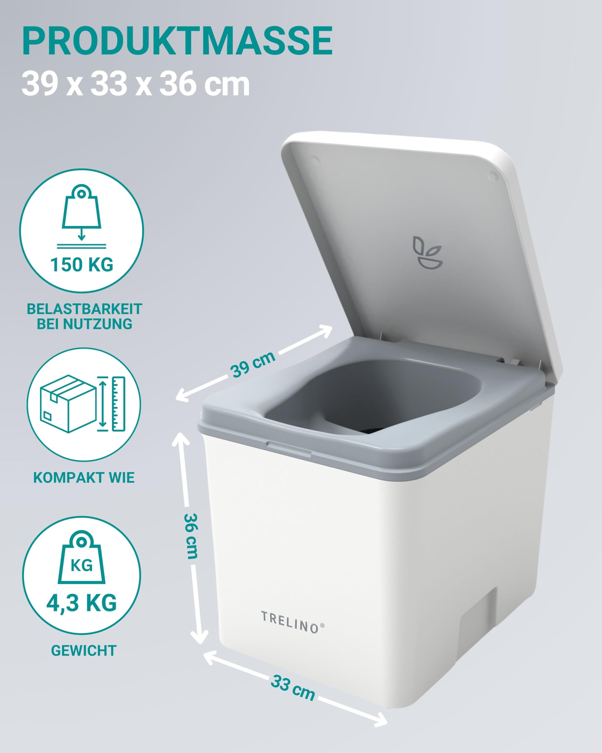 TRELINO Evo M (39T x 33B x 36H cm), Trockentrenntoilette, Mobile Campingtoilette ohne Chemie, Trenntoilette für Wohnmobil, Van, Camper, Camping, Garten