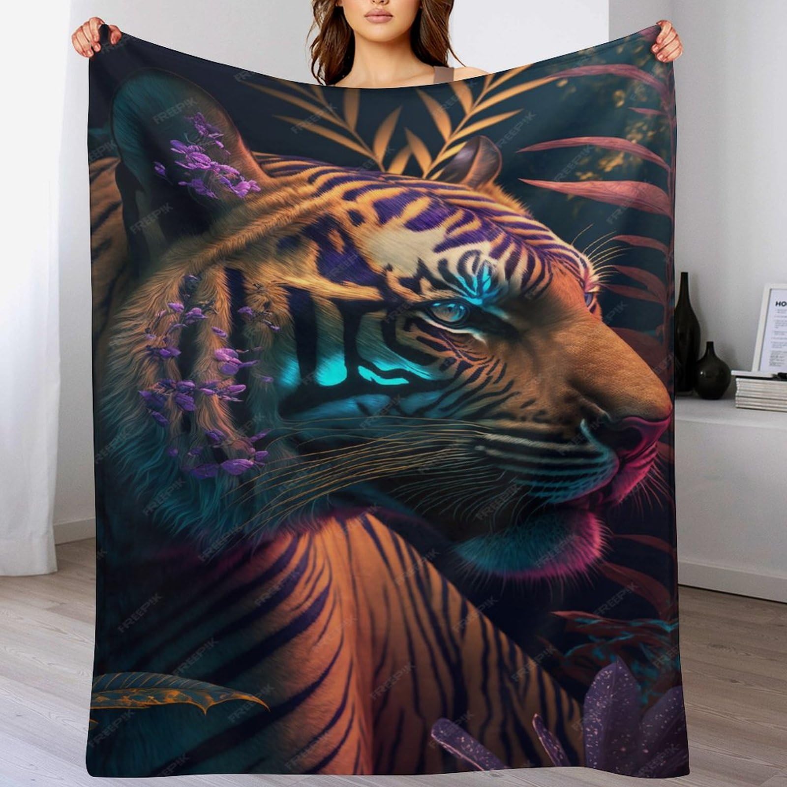 Couverture flannel tigre abstrait 150x200cm pour lit et canapé