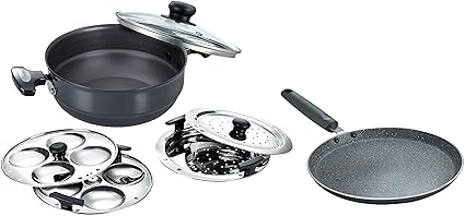 Prestige Aluminium Multi-Kadhai 22 cm, Black & Silver Omega Deluxe Granite Nonstick Aluminium Dosa Tawa, Black, 25 cm