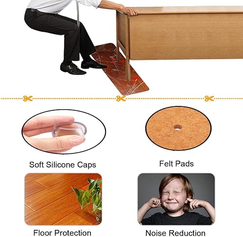 Miniatura 4 de Tapas para patas de silla, redondas de silicona transparente para patas de muebles de mesa, protectores de piso de madera, almohadillas de fieltro,