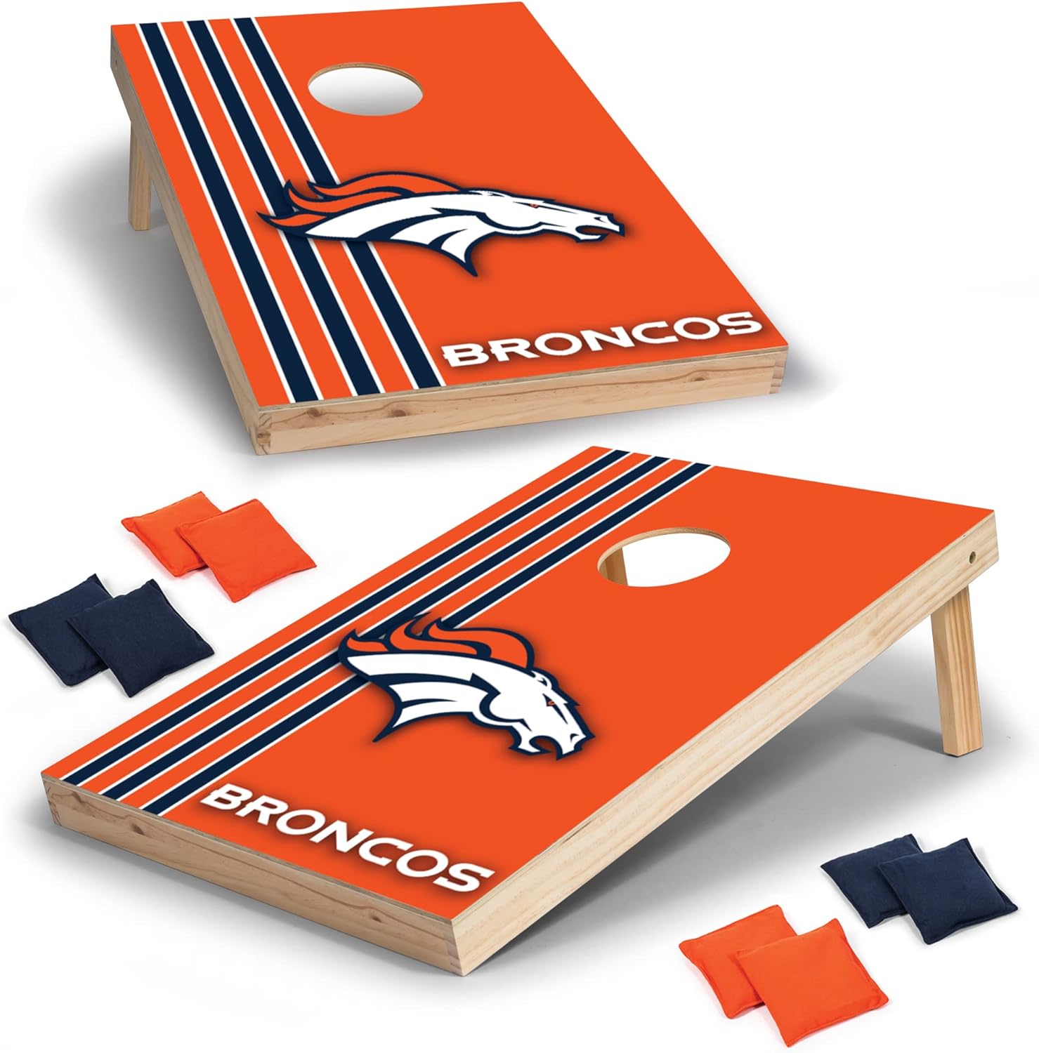 Wild Sports 2' x 3' Solid Wood Cornhole Set with Direct Print HD Team Graphics – Great Gift for Any Football Fan! Bean Bag Toss Family Outdoor Games – NFL Denver Broncos