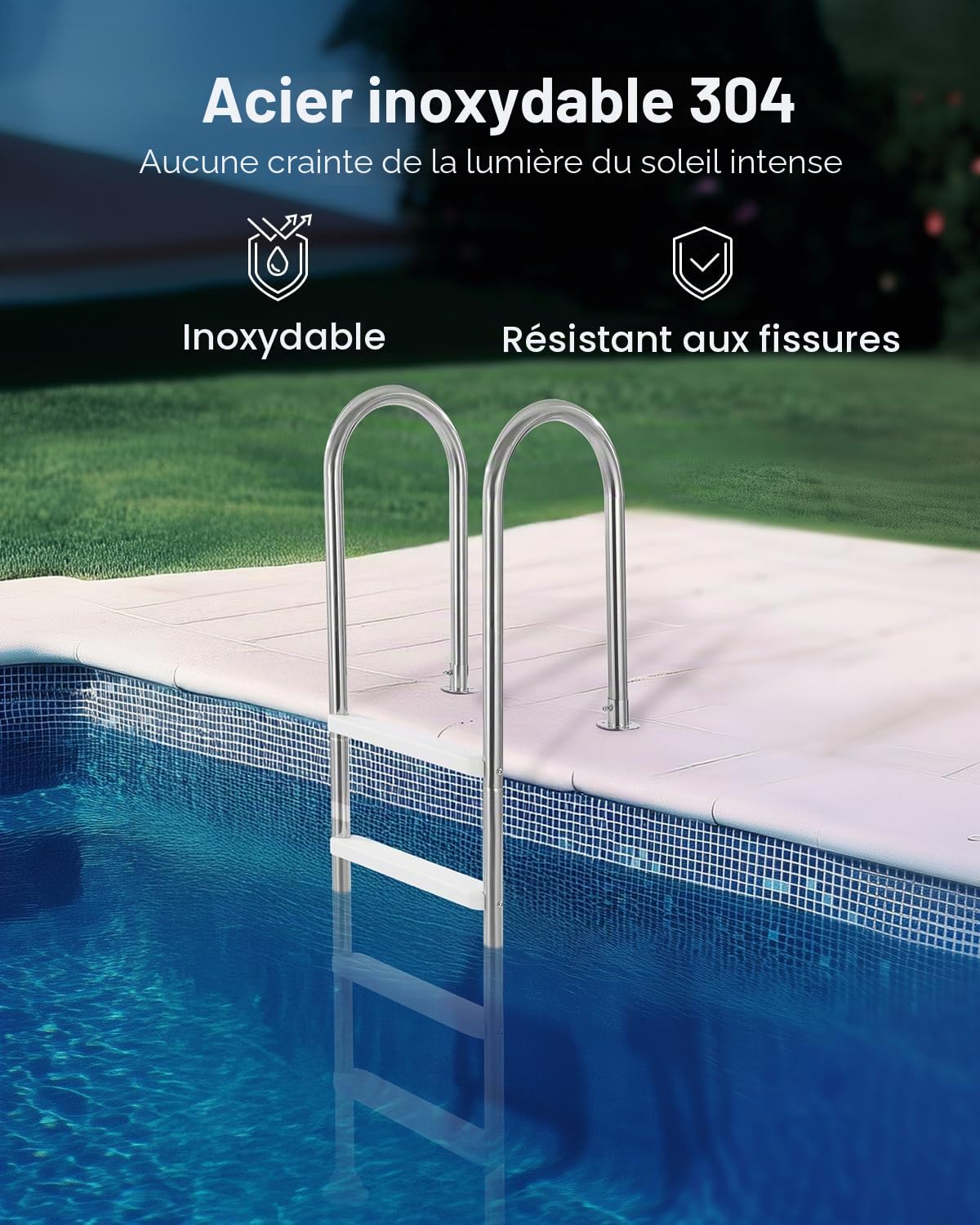 VEVOR Échelle de Piscine en Acier Inoxydable avec 2 Rampes, 4 Marches Antidérapantes, Capacité de Charge 120 kg, pour Piscines Creusées de 137 cm, de Terrasse, Jardin, Maison, Intérieur, Extérieur