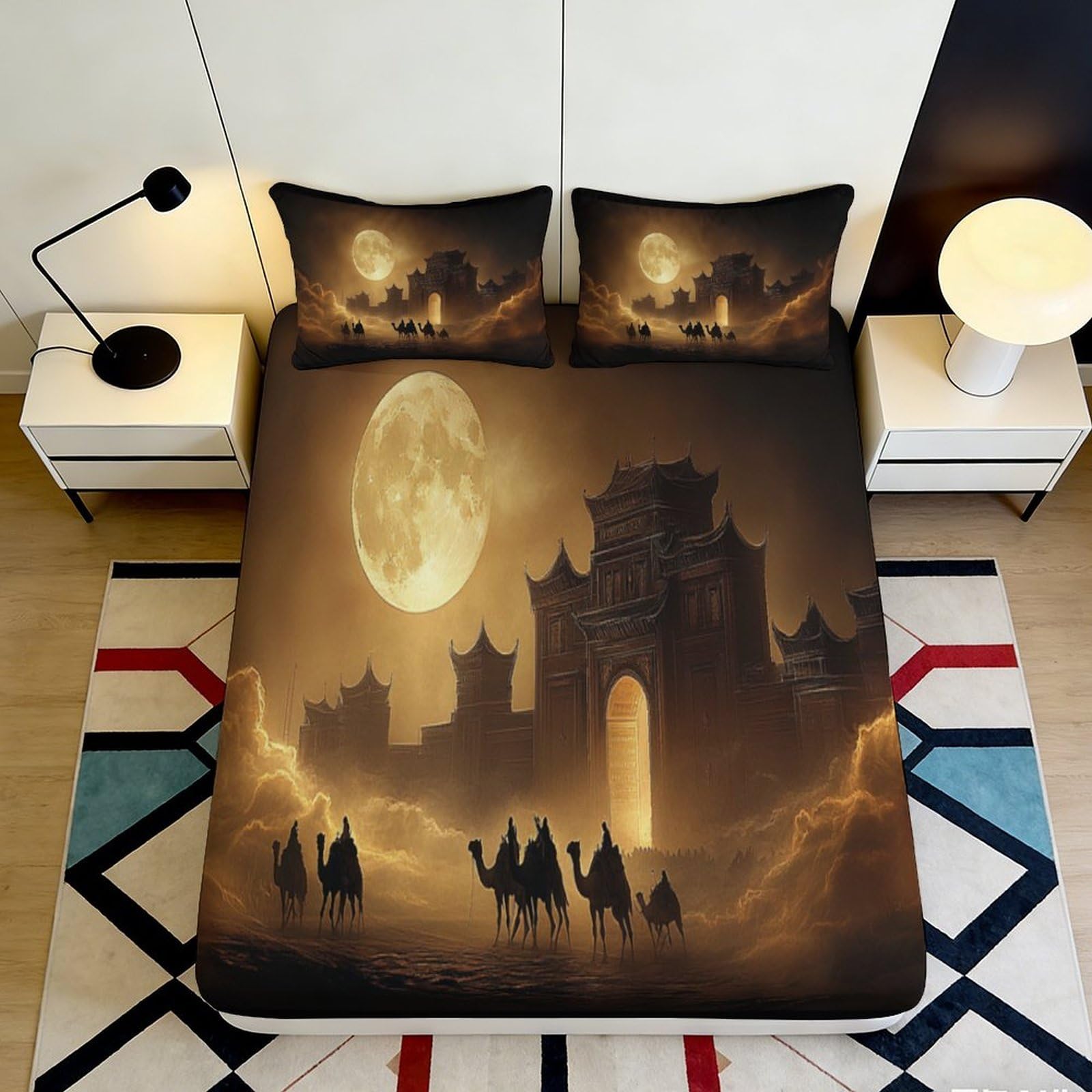 3D Printed Paris Landmark Fitted Sheet Microfiber Deep Pocket Non-Slip Bedroom Sakura Paris Mattress Fitted Cover for Adults Washable 200x200x25cm