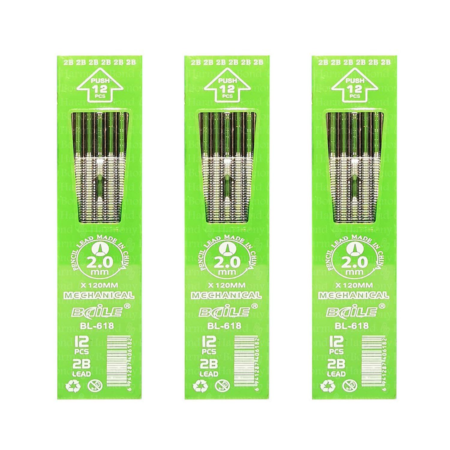 Samvardhan 12 Pcs Mechanical Lead Core 2B Pencil Refill 120mm Length (Pack of 3,BL-618)