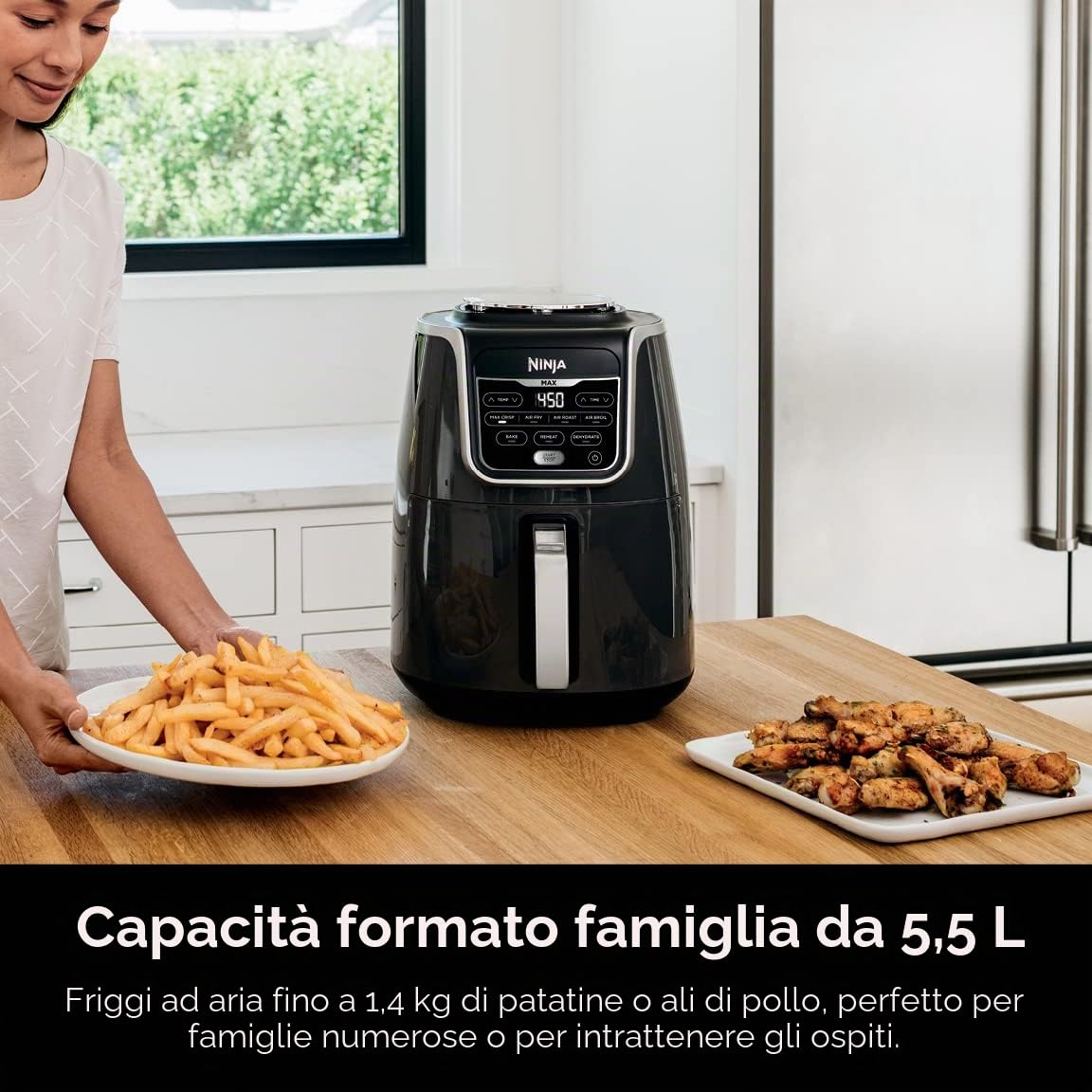 Ninja AF161 Max XL Friggitrice ad aria che cuoce, patatine, arrostisce, cuoce, riscalda e disidrata, con capacità di 5,5 litri e una finitura lucida, grigio