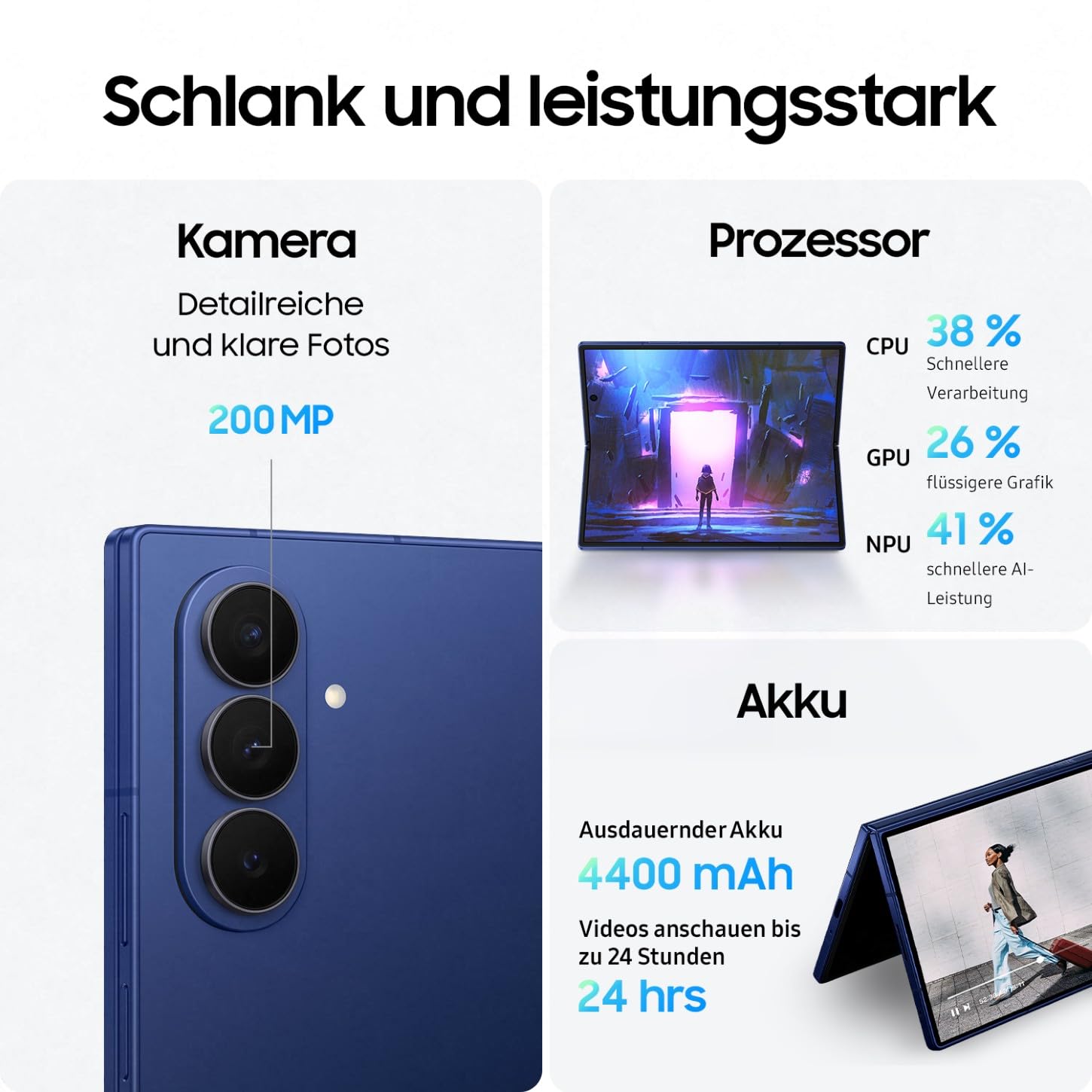 Samsung Galaxy Z Fold7 AI Smartphone mit Galaxy AI, KI-Handy mit Android, Faltbares Design, Großes Display für Multitasking, 200-MP-Kamera, 256 GB, 12 GB RAM, JetBlack, 3 Jahre Herstellergarantie