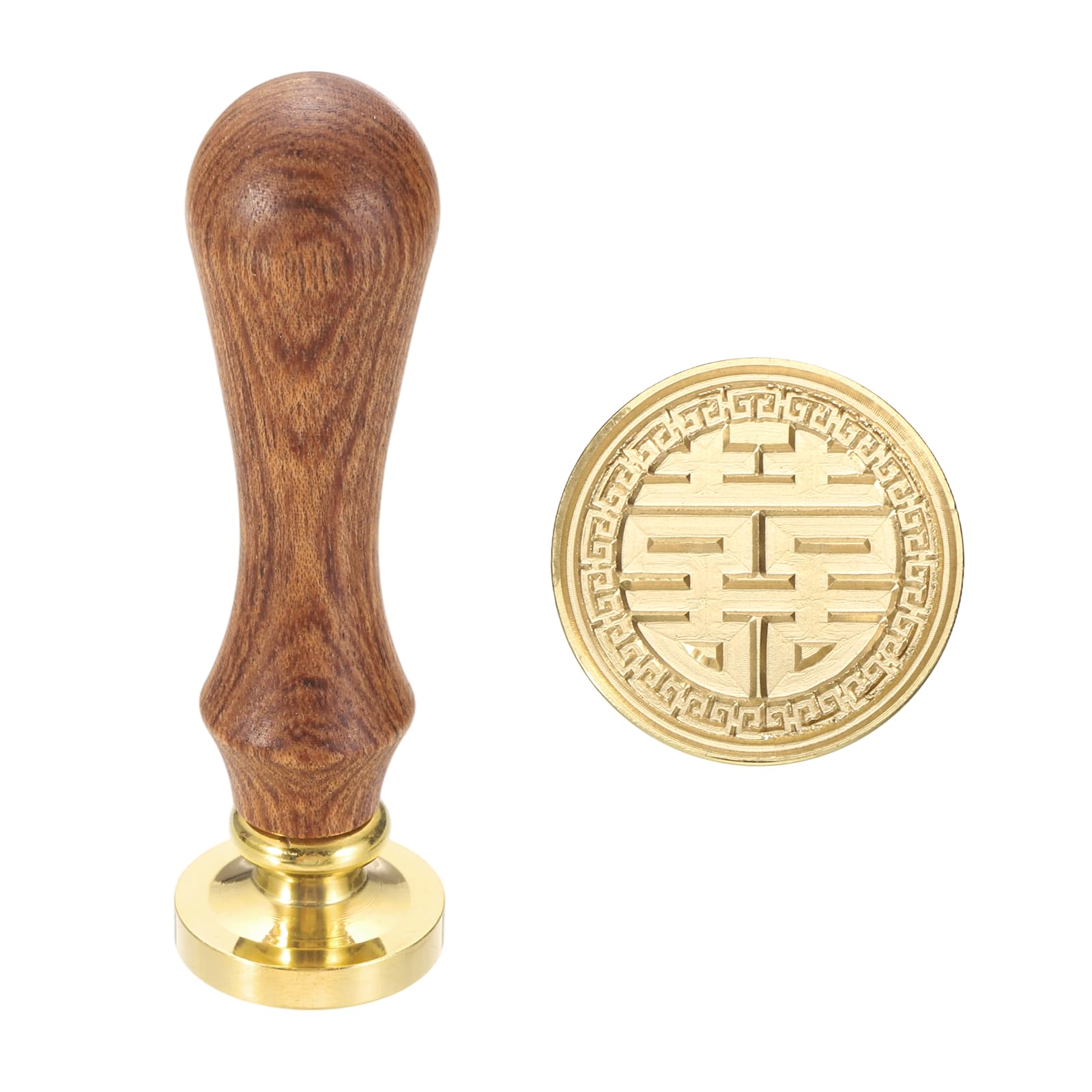 sourcing map Vintage Wax Seal Stamp, 25mm Double Happiness Brass Head and Wooden Handle Stamps for Personalized Halloween Christmas Wedding Cards Gift Envelopes Invitation Sealing, Xizi01