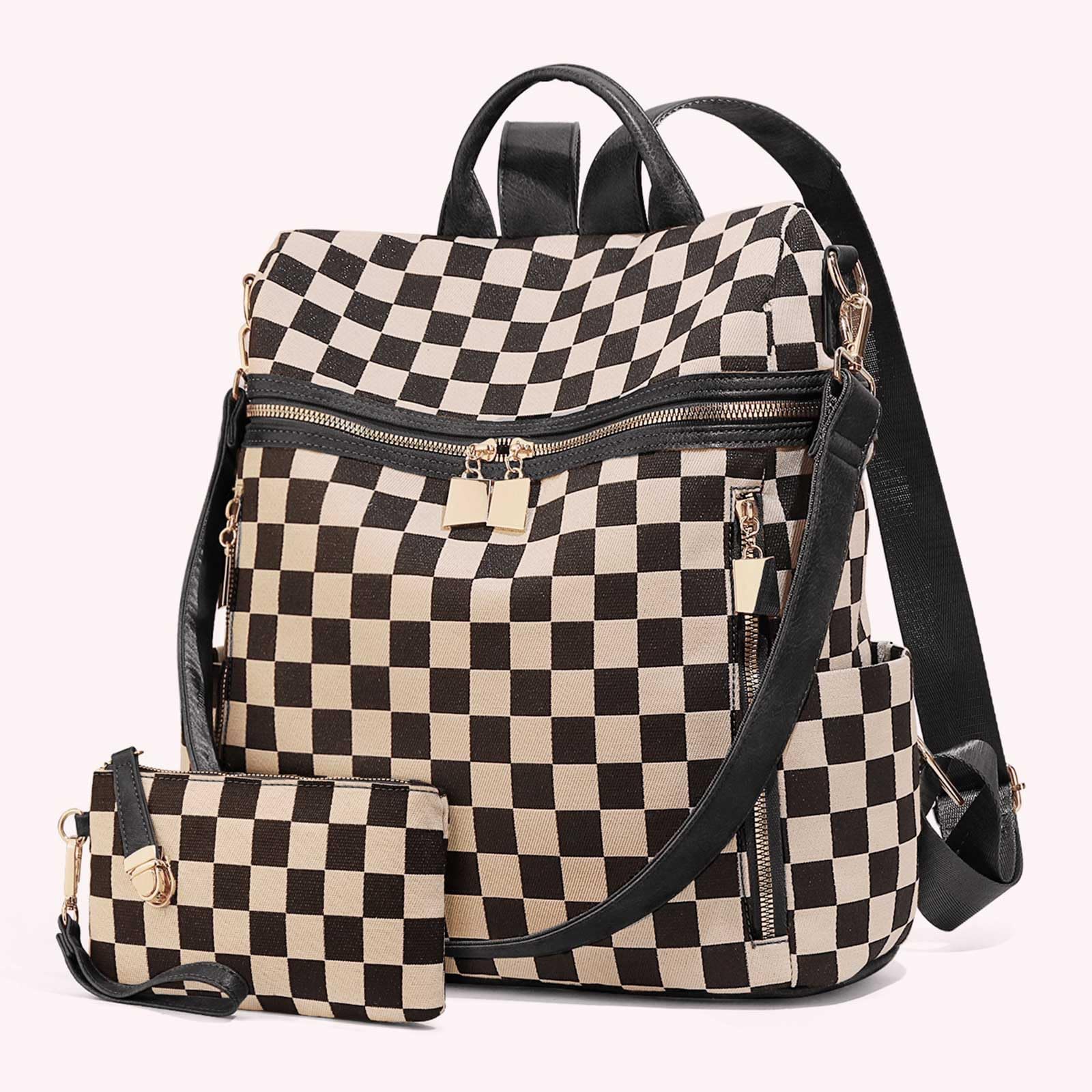 Zaino a quadri da donna piccolo zaino con tasche multiple grande borsa tracolla regolabile da viaggio lavoro