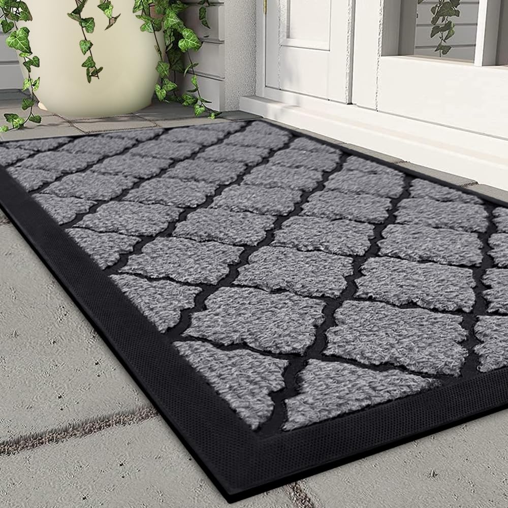 Qingbei Rina Door Mats Outdoor Heavy Duty,40x70cm Front Door Mat Outside Entrance,Weatherproof External Outdoor Mat for Front Doors Garden Entryway Patio (Grey) โ image 1
