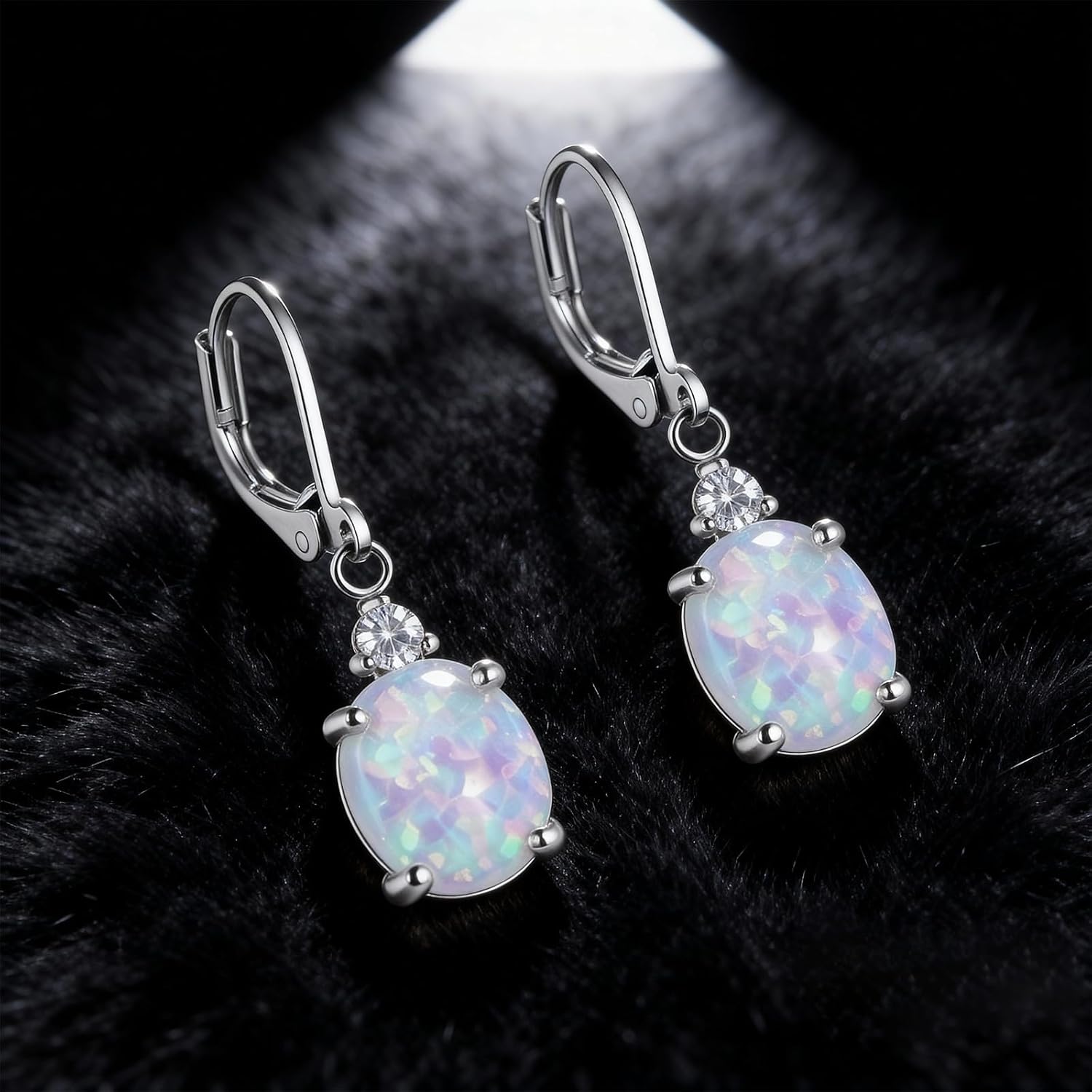 Valentines Day Gifts for Her Pear Blue Opal Earrings Leverback Opal Dangle Drop Earrings For Women 14K Gold Plated Teardrop Earrings - Image 5