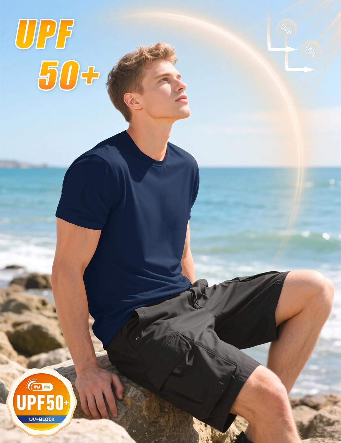 KEFITEVD Men's Short Sleeve UPF 50+ Sun Protection Shirts Quick Dry Rashguard Swim Shirt SPF Workout Fishing Athletic T-Shirt - Image 4