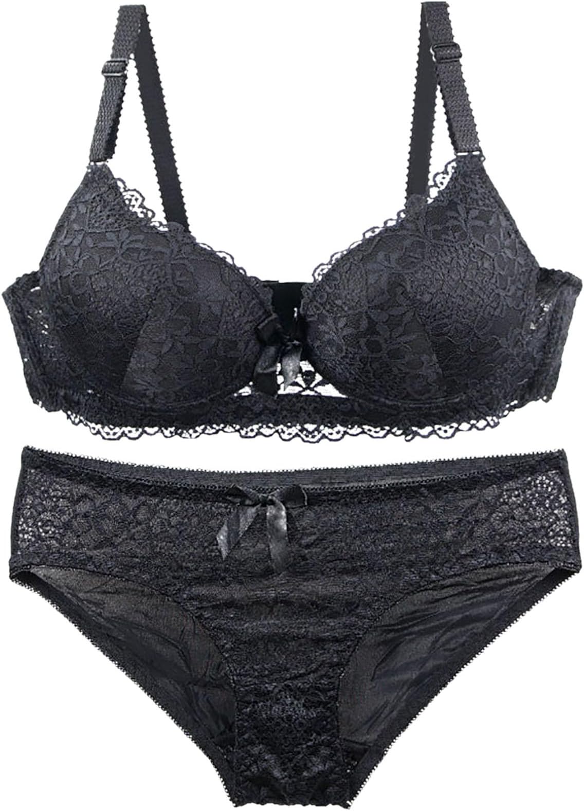 Womens 2 Piece Push Up Lace Lingerie Set Underwire Sexy Bra and Panty Set Adjustable Straps Lifting Gathered Bralette