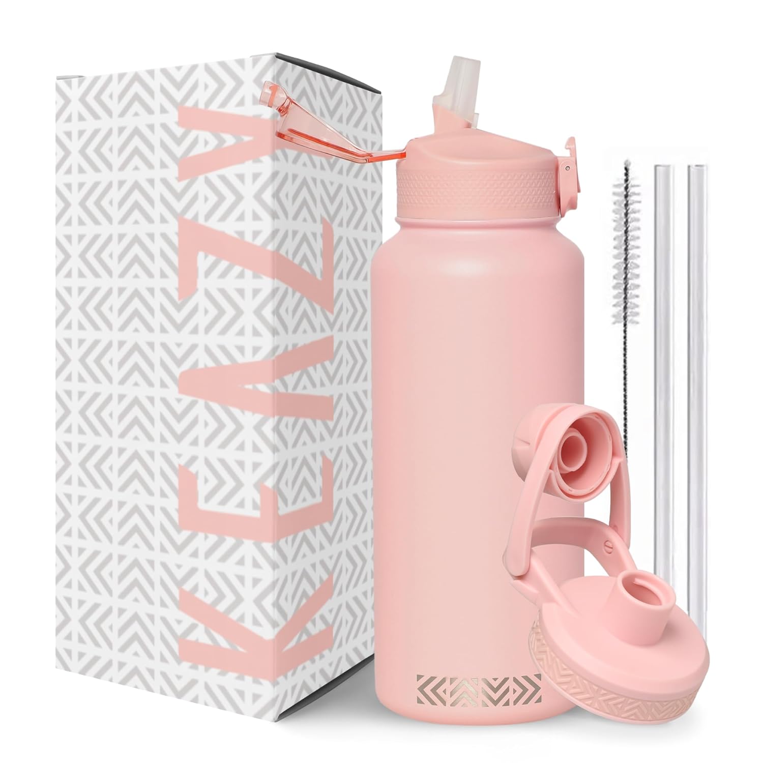 Keazy 2 Lids Stainless Steel Water Bottle 1 Litre Hot and Cold 24 Hours