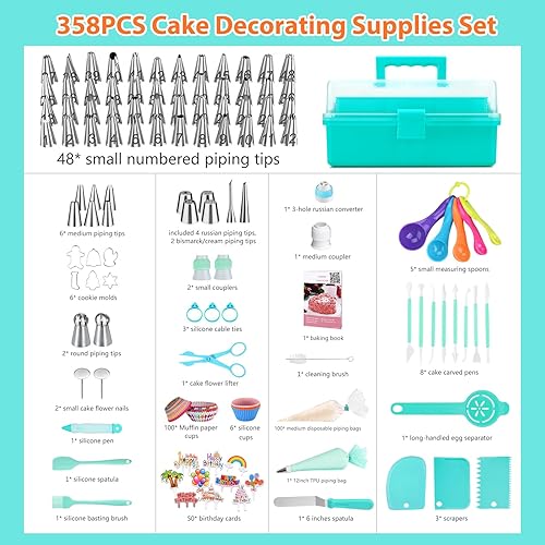 Miniatura 2 de Kit de herramientas para decoración de pastel 358 piezas de accesorios para hornear con estuche de almacenamiento - Juego de bolsas de tuberías y