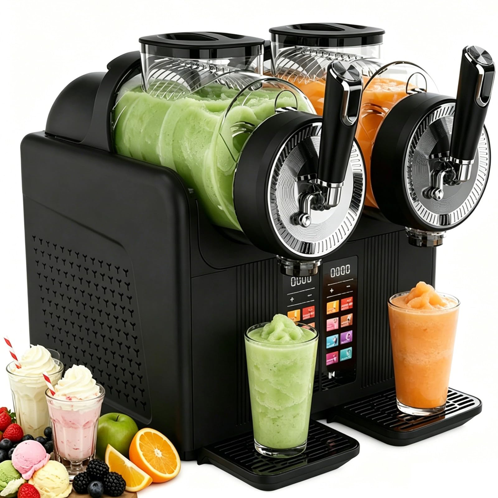 moupeaktain Slushie Maker Machine, 2-in-1 Soft Serve Ice Cream Machine and Slushy Machine with Dual 2l Tanks, 6 Presets, Countertop Slushy Maker for Milkshakes, Granitas, Home and Small Cafes Black