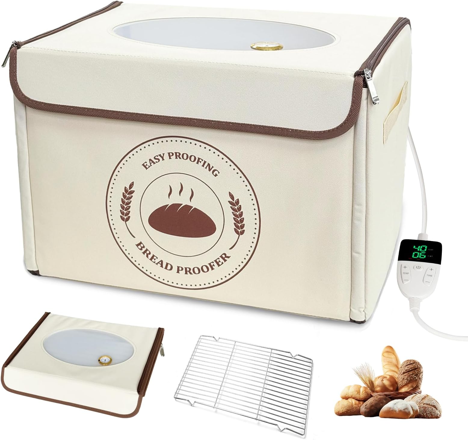 Bread Dough Proofing Box with Heater, Temperature(22-50℃) & (0-99H) Timer Control, Humidity Display Electric Bread Proofer, Proofing Accessories for Making Sourdough, Pizza, Yogurt(UK plug)