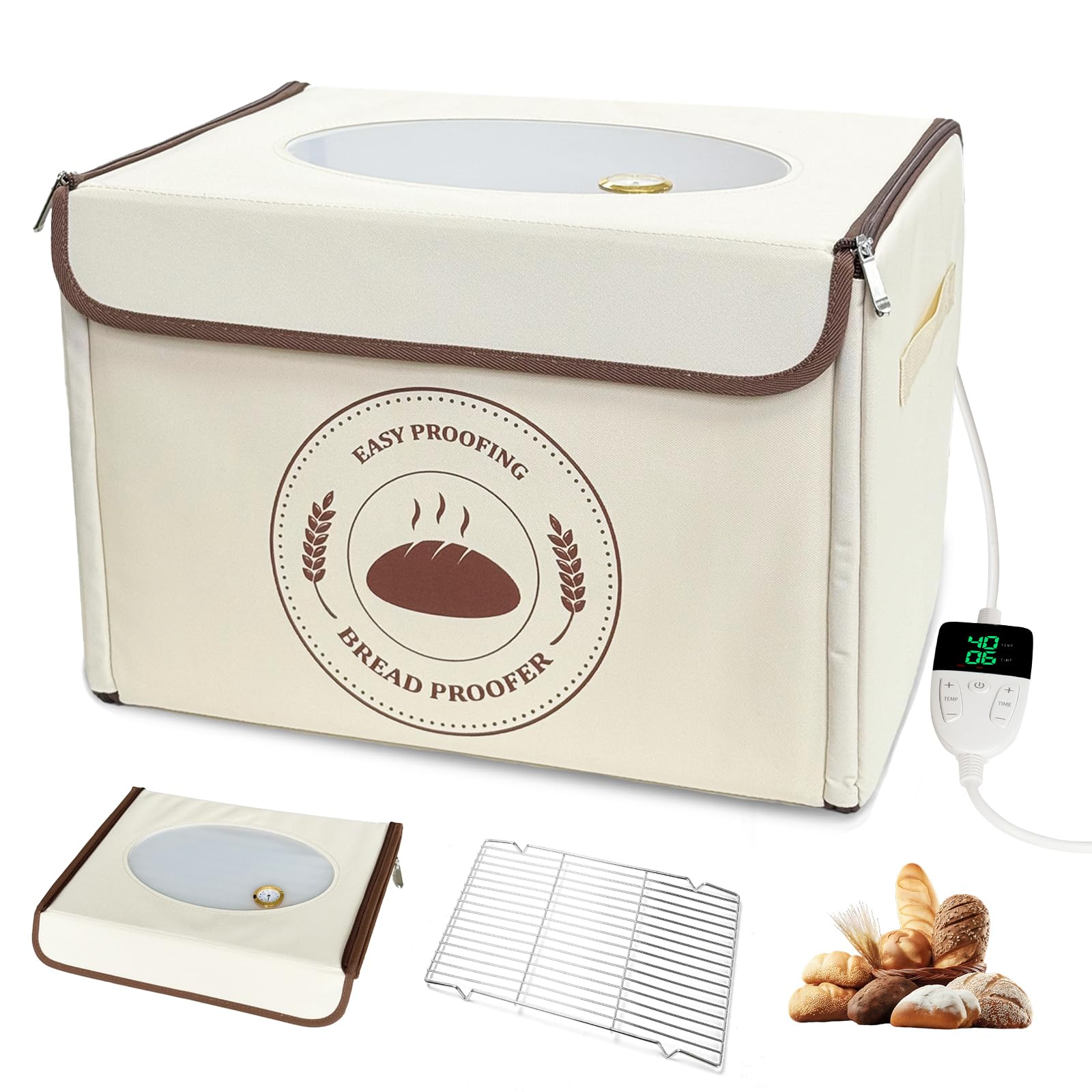 Bourske Bread Dough Proofing Box with Heater, Temperature(22-50℃) & (0-99H) Timer Control, Humidity Display Electric Bread Proofer, Proofing Accessories for Making Sourdough, Pizza, Yogurt(UK plug)