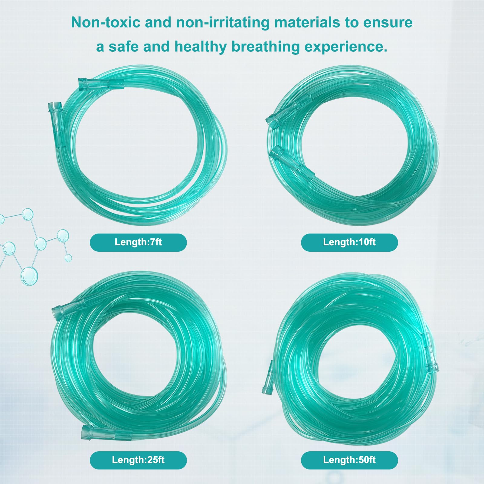 Confezione da 3 tubi per ossigeno, 50 m, colore verde, resistenti agli urti, non si attorcigliano, resistenti, interfaccia universale, confezionati singolarmente
