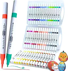 Marcadores de Tinta Premium, Conjunto de Marcadores Acrílicos Ponta Dupla, Ponta Média e Cinzel para Pintura de Tecidos, Pedras, Madeira, Tela, Cerâmica, Vidro, para Crianças e Adultos (48 cores USA)
