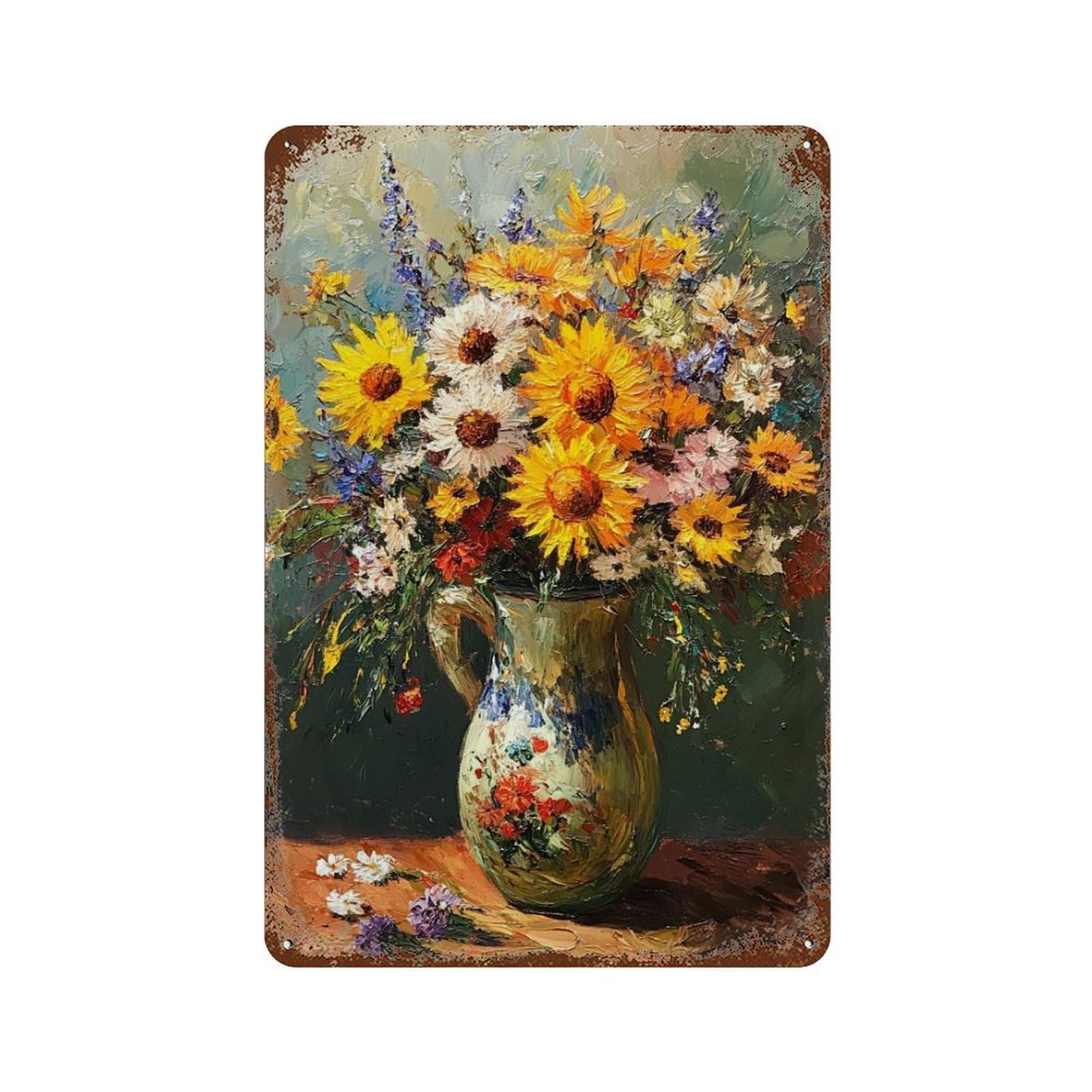 Garage Style Sunflower Bouquet in Vase Distressed Metal Wall Sign 11.8"x7.9", Classic Wall Plaque for Bar And Workshop