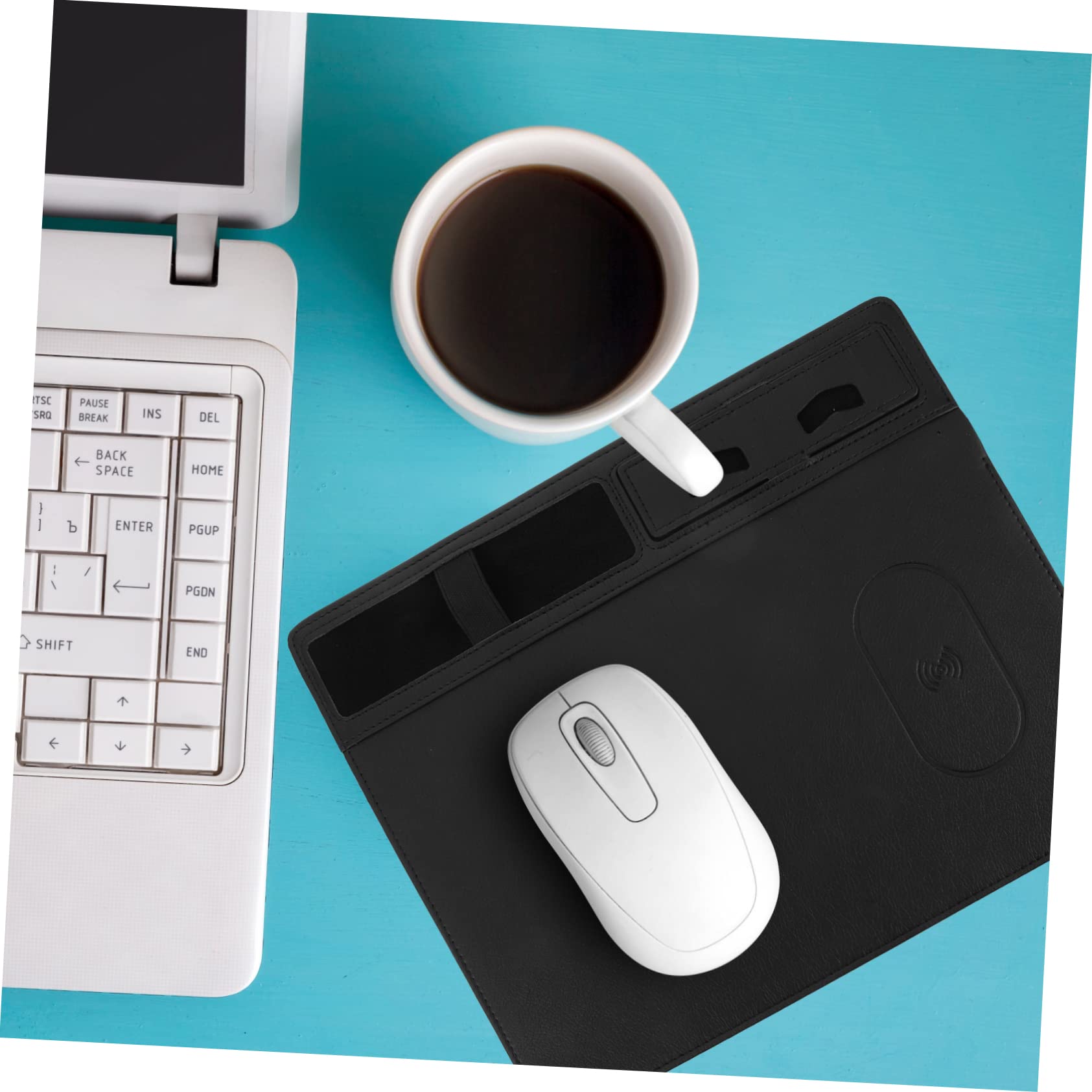 STOBOK Tappetino per Mouse Ricarica Wireless 15w, Superficie in Pu Anti-schizzo, Supporto per Telefono, per Ufficio e Gaming