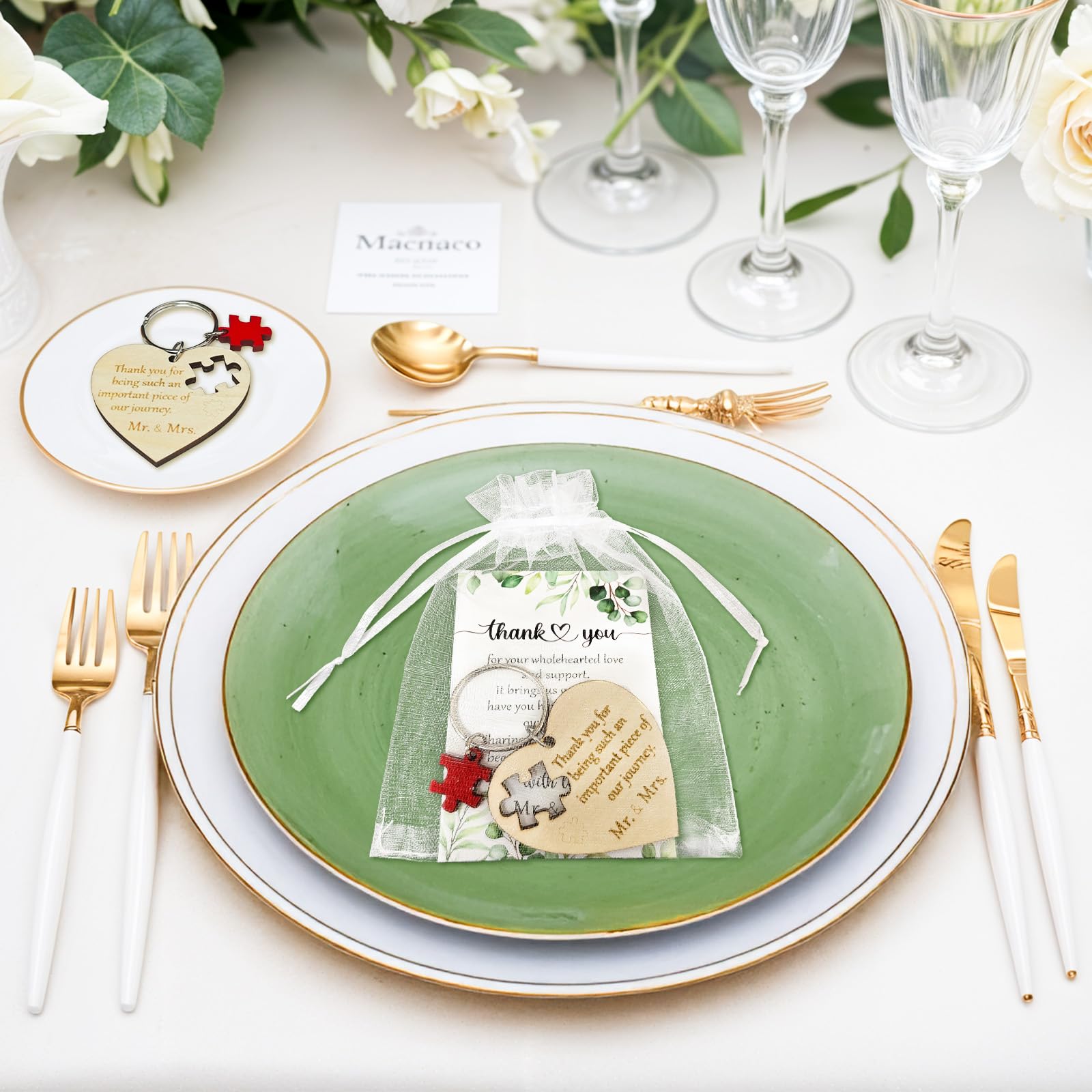 OurWarm Hochzeitsgeschenke für Gäste, 100 Stück, Holz-Herz-Puzzle-Schlüsselanhänger, Hochzeits-Souvenirs, Geschenke mit Dankeskarten und Organza-Beuteln, Brautparty, Gastgeschenke für Gäste
