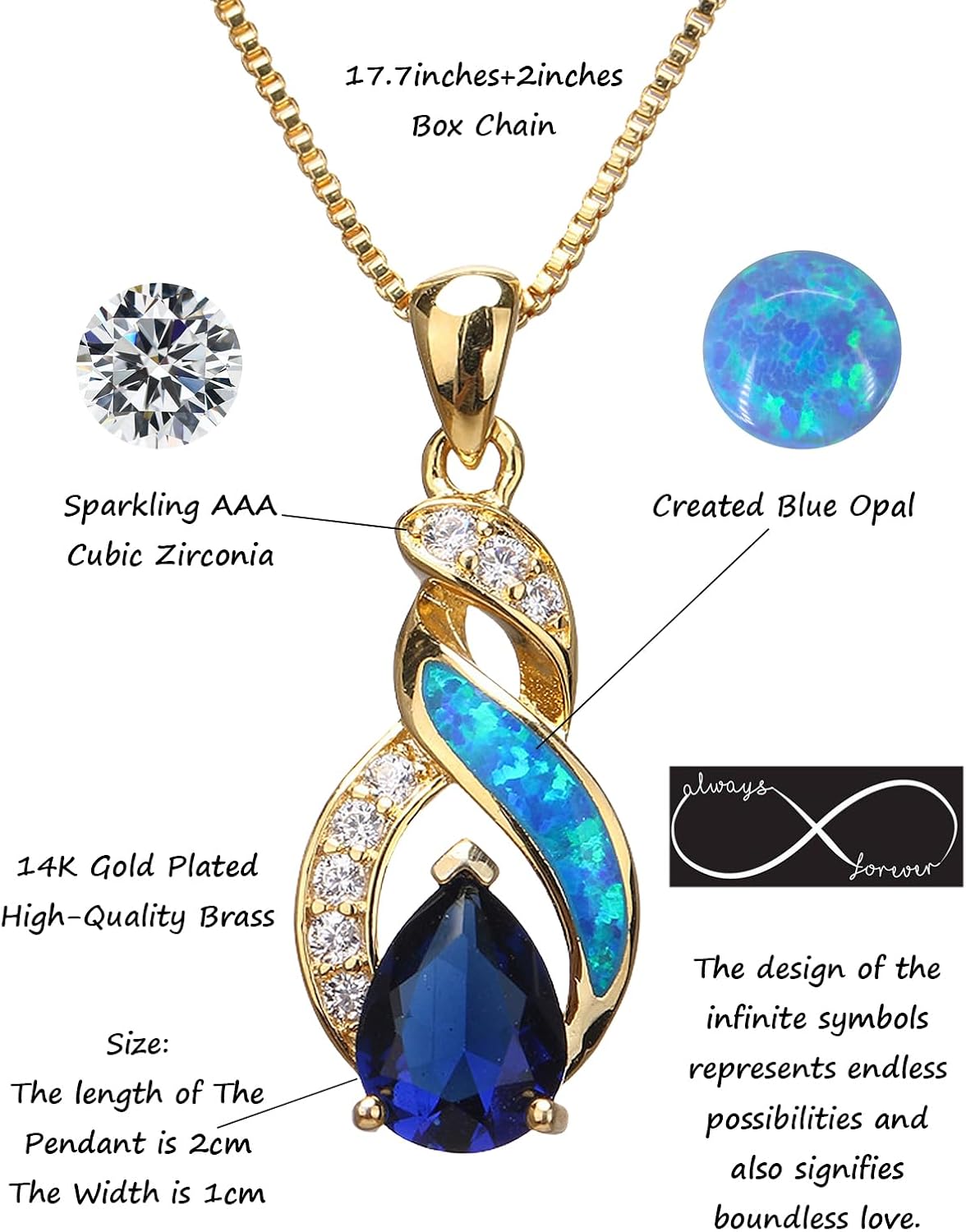 Opal Jewelry Set for Women- Infinity Necklace with Cubic Zirconia Gold Plated Earrings Created Opal Necklace for Women Birthday Gift