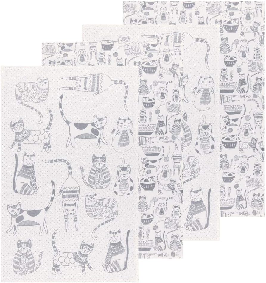 Now Designs Floursack Kitchen Towels Quick Dry Cotton Hand Towel Set, 4 Count, London Gray, 20 x 30 in