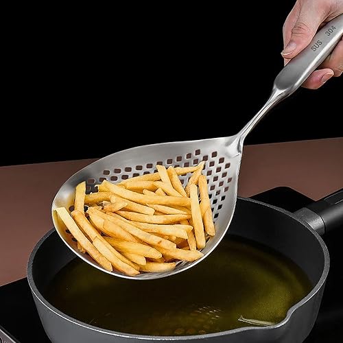 Miniatura 6 de Cuchara ranurada Skimmer, cucharas grandes de 15 pulgadas, colador de araña, cuchara para freír, freidora de drenaje, cucharas para cocinar