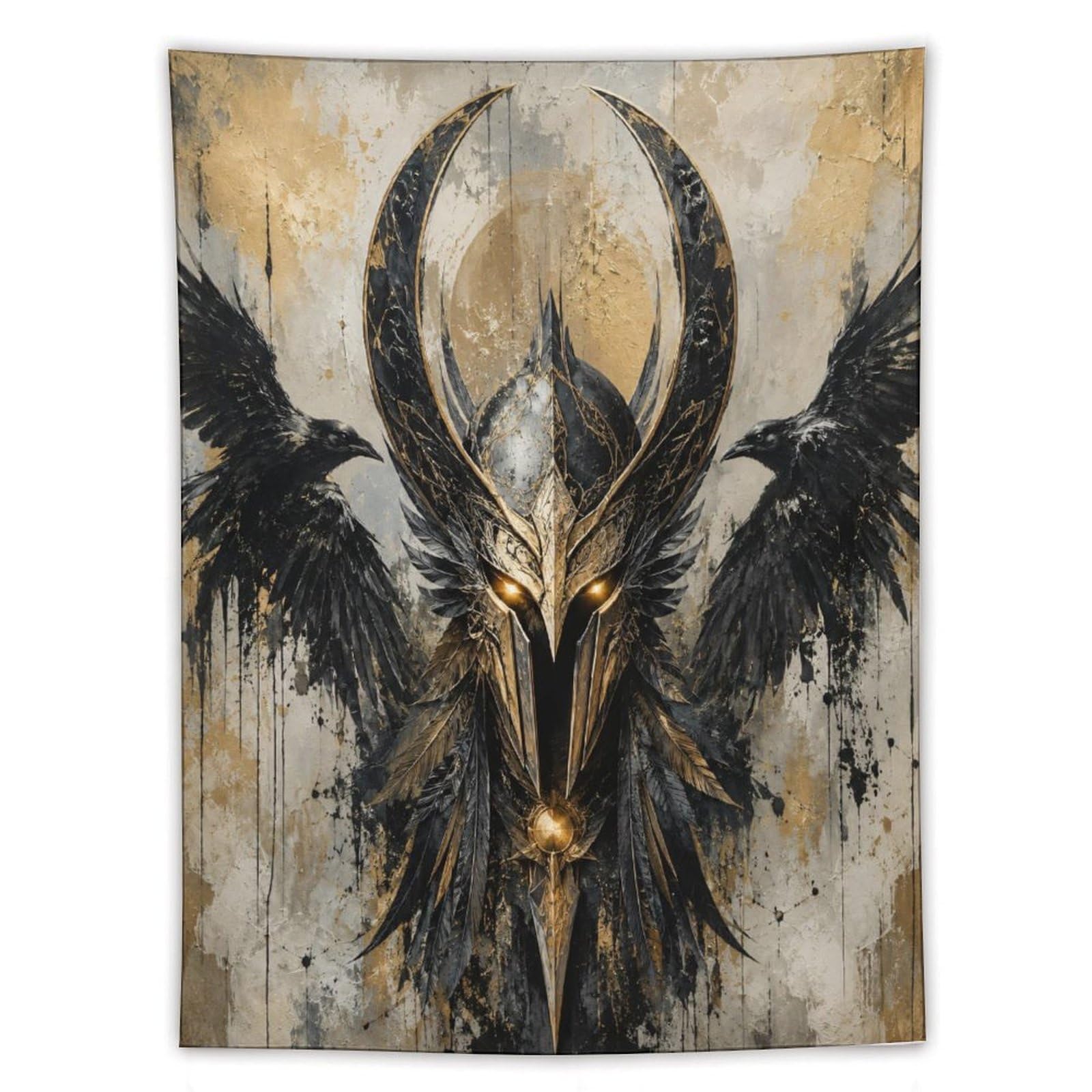 H3B8U2Y5 Dark Viking Horned Helmet Wall Tapestry, Ancient Saga Mood