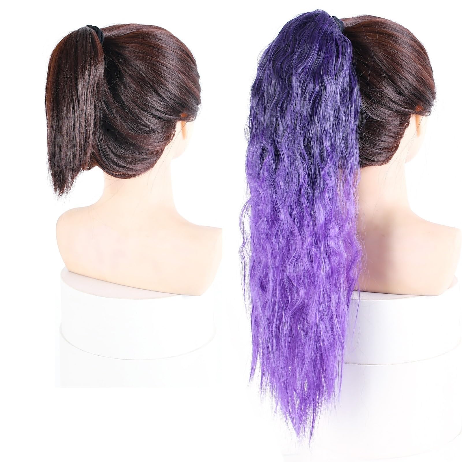 Pièce de cheveux Extensions de queue cheval synthétiques bouclées et crépues, postiche cosplay avec cordon serrage Fête(A)