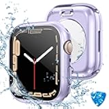 (2 in 1) for Waterproof Apple Watch Screen Protector Case 45mm Series 9/8/7 Accessories, 360 Front and Back, iWatch PC Face Cover with Tempered Glass for Women Men, 45 mm