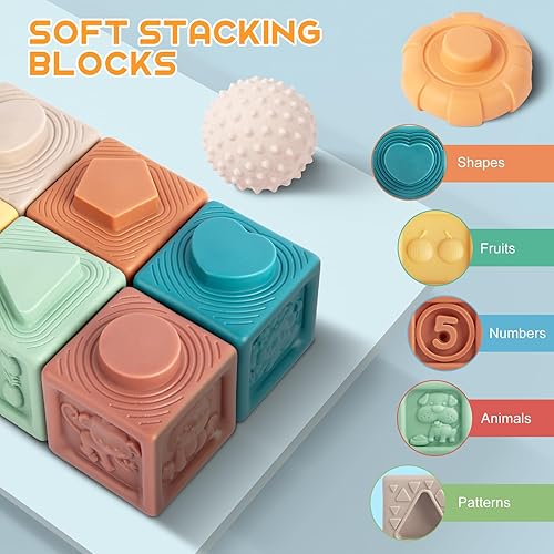 Miniatura 2 de Juguetes para bebés de 6 a 12 meses, juguetes Montessori para niños de 1 año, bloques de construcción apilables, bolas sensoriales y juguetes suaves