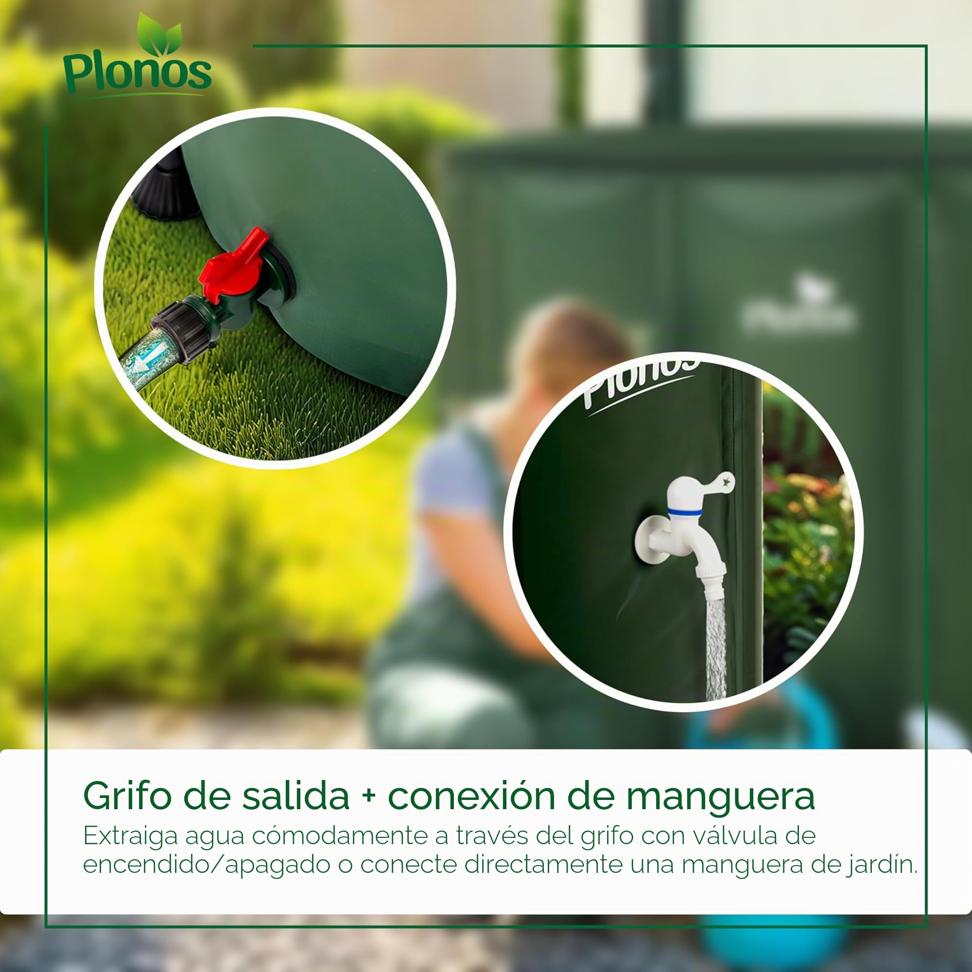 Tanque de Lluvia de 1000 l Barril de Agua con válvula de Drenaje 96 x 120 cm Verde
