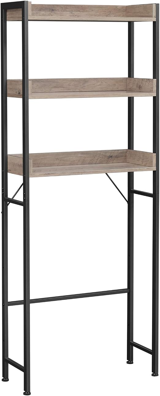 Étagère WC VASAGLE 3 Niveaux - Rangement Salle De Bain Design | Meuble Toilette Industriel Marron Et Noir