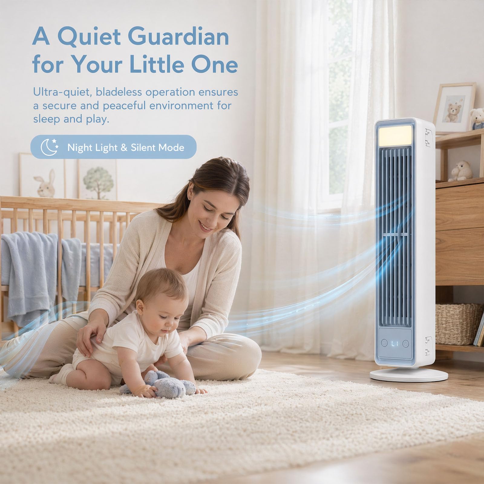 Tragbare Klimaanlage, Mobiler Luftkühler leise mit 3 Geschwindigkeiten, Energieeffizienter Ventilator ohne Flügel, Mini Air Conditioner für Schlafzimmer, Büro und Zuhause, Weiß