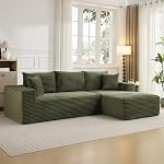 Couch sectionnel obligatoire sans assemblage, 108" Canapé modulaire avec l-Chaise en forme de l, Couches sans os profondes pour le salon – Coupes Corduroy en peluche pour un confort ultime, une hauteur de gauche